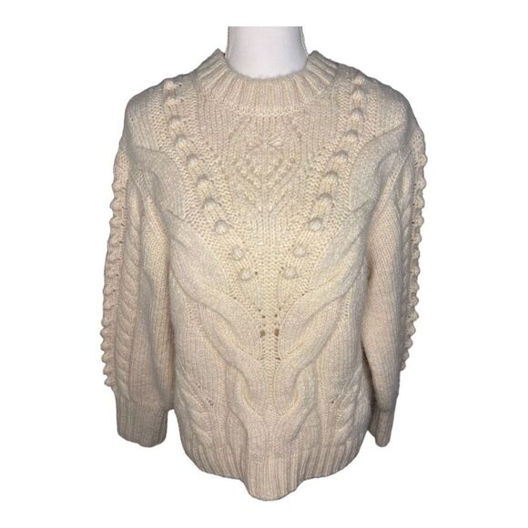 MNG Mango Women’s Side Small Cable Knit Thick Oversized Cream‎ Sweater Comfy - Picture 1 of 5